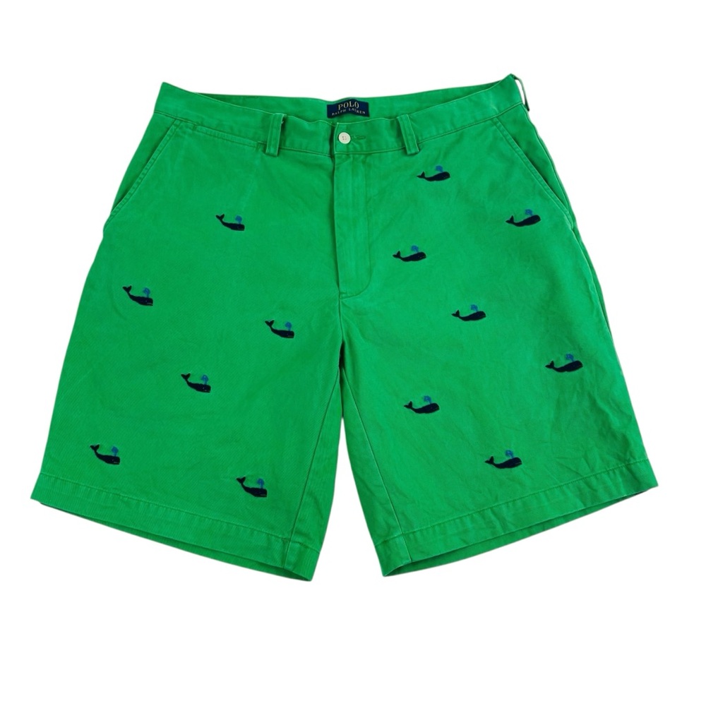 Polo Ralph Lauren Chino Shorts Mens 34 Green Blue Whale Casual Preppy Beach